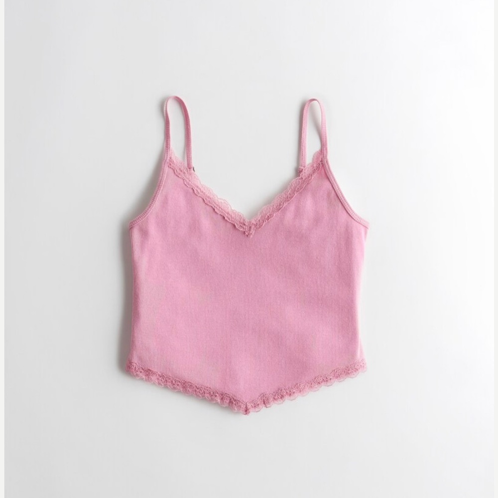 Pink Lace Trim Bandana Cami Crop Top- Never Worn